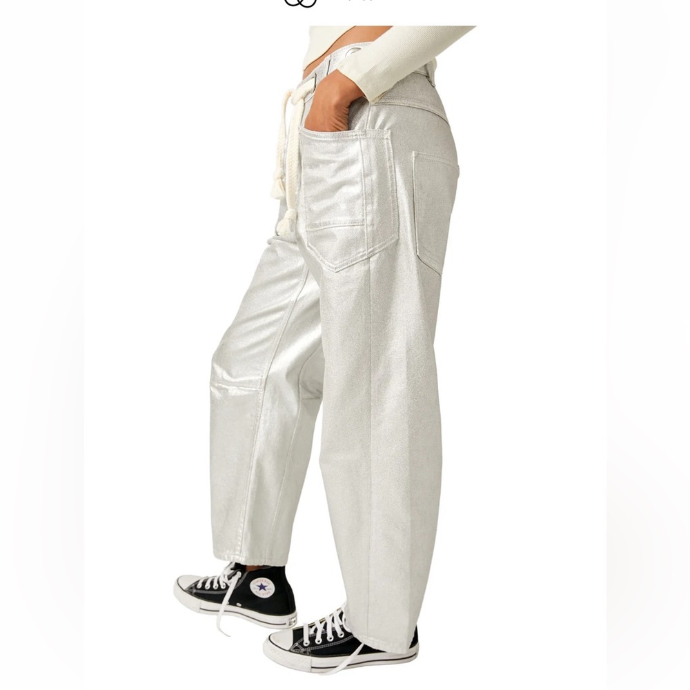Free People Moxie Metallic Barrel Jeans - Picture 2 of 9
